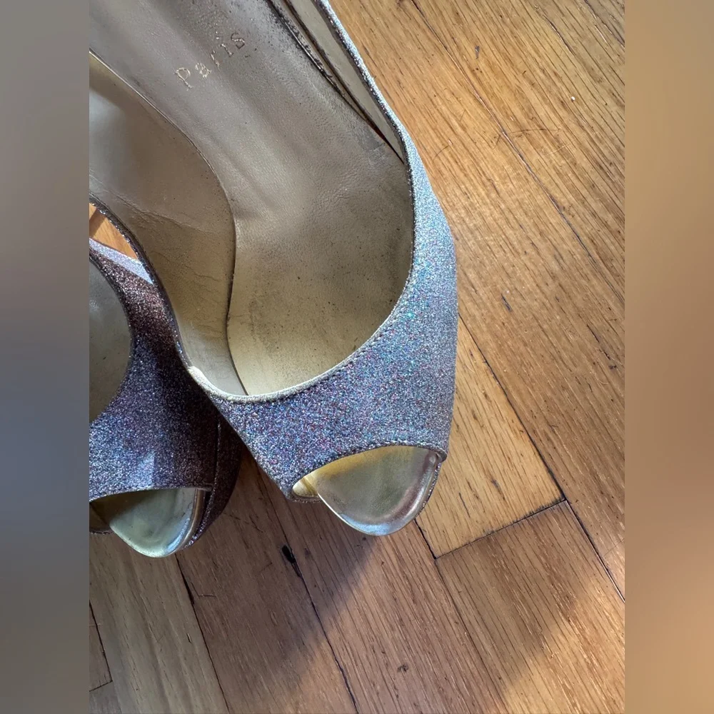 Christian Louboutin Lady Peep 150 Rainbow Glitter Peep Toe Sling Back Sz 40 - Picture 2 of 16